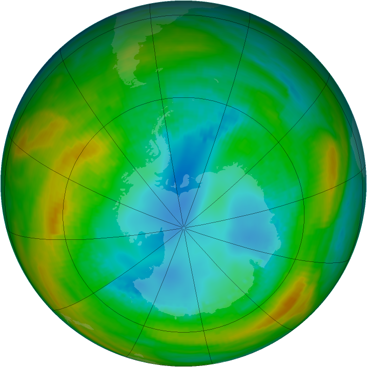 Antarctic ozone map for 15 August 1982